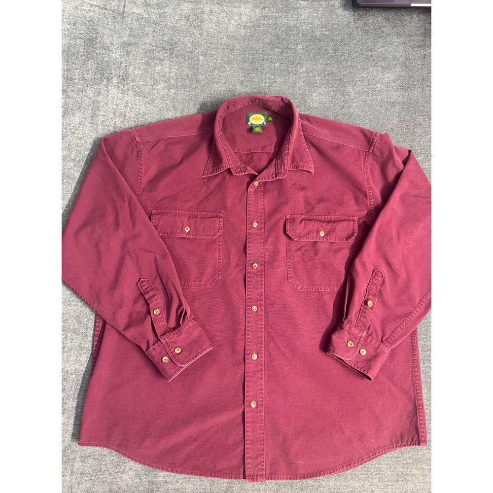 Cabelas Mens XL Burgundy Heavyweight Cotton Canvas Button Down Work Shirt L/S